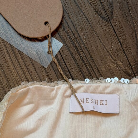 MESHKI Maude Transparent Sequin White Bridal Mini Skirt With Split - Small - Picture 6 of 8